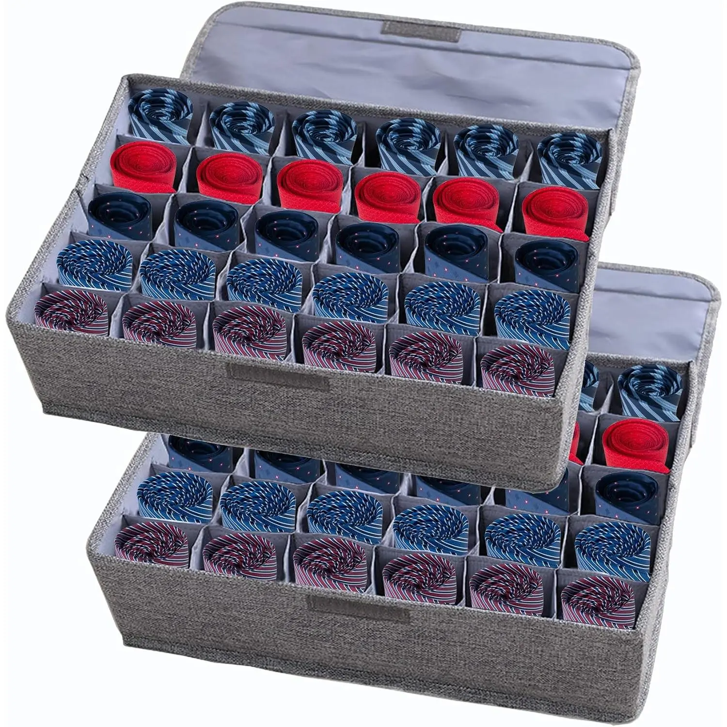 2 Packs Underwear Socks Ties Storage Organizer with  Foldable Closet Drawer Organizer 60 Cells, Fabric Wardrobe Divider Storage Boxes for Scarves and Lingerie (30 Cell, 2 Gray)