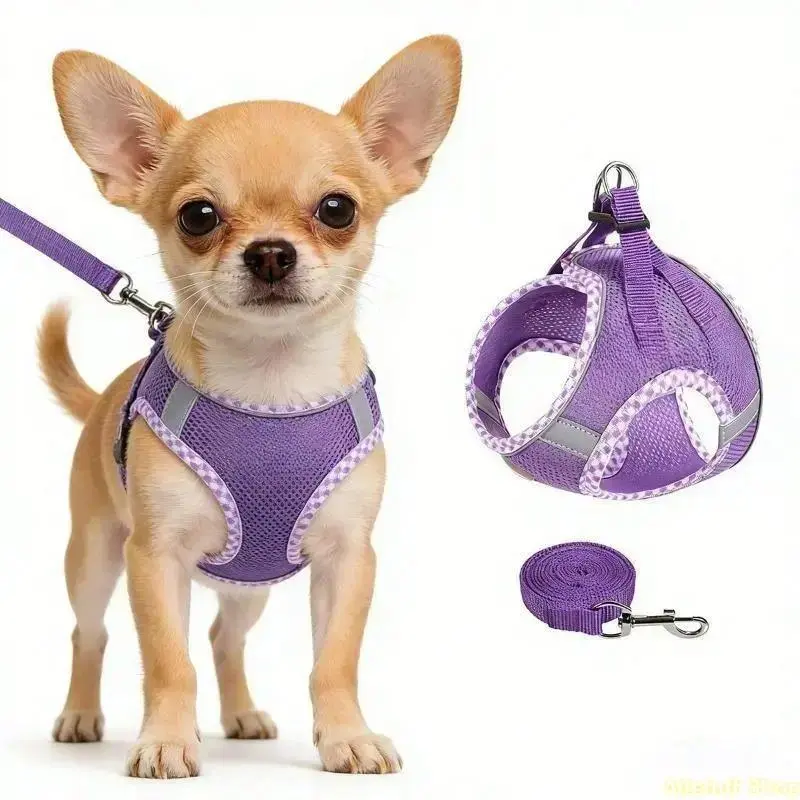 Dog Harness and Leash Set, Step-In Air Mesh Reflective Vest for Small Medium Large Dogs, No-Pull with Quick Release Buckle, Leash Included with Durable Snap Hook