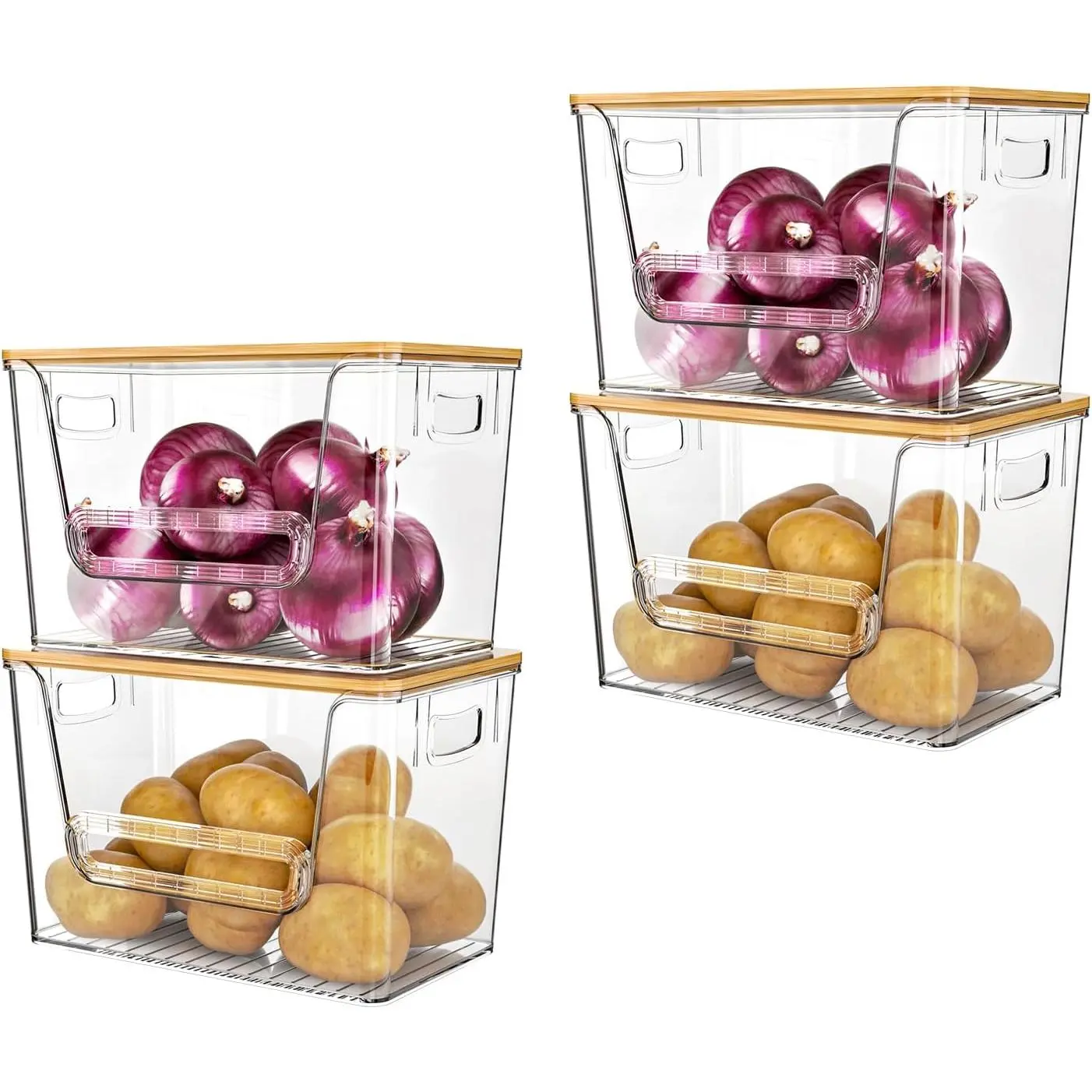 4 Pack Pantry Organizers and Storage,Trash Bag Dispenser with Bamboo Top,Stackable Trash Bag Dispenser Under Sink Organizer for 4-30 GalBags,Onion,Potato,Fruits,Clear, Boxes multipurpose organization storage container acrylic space-saving storage box