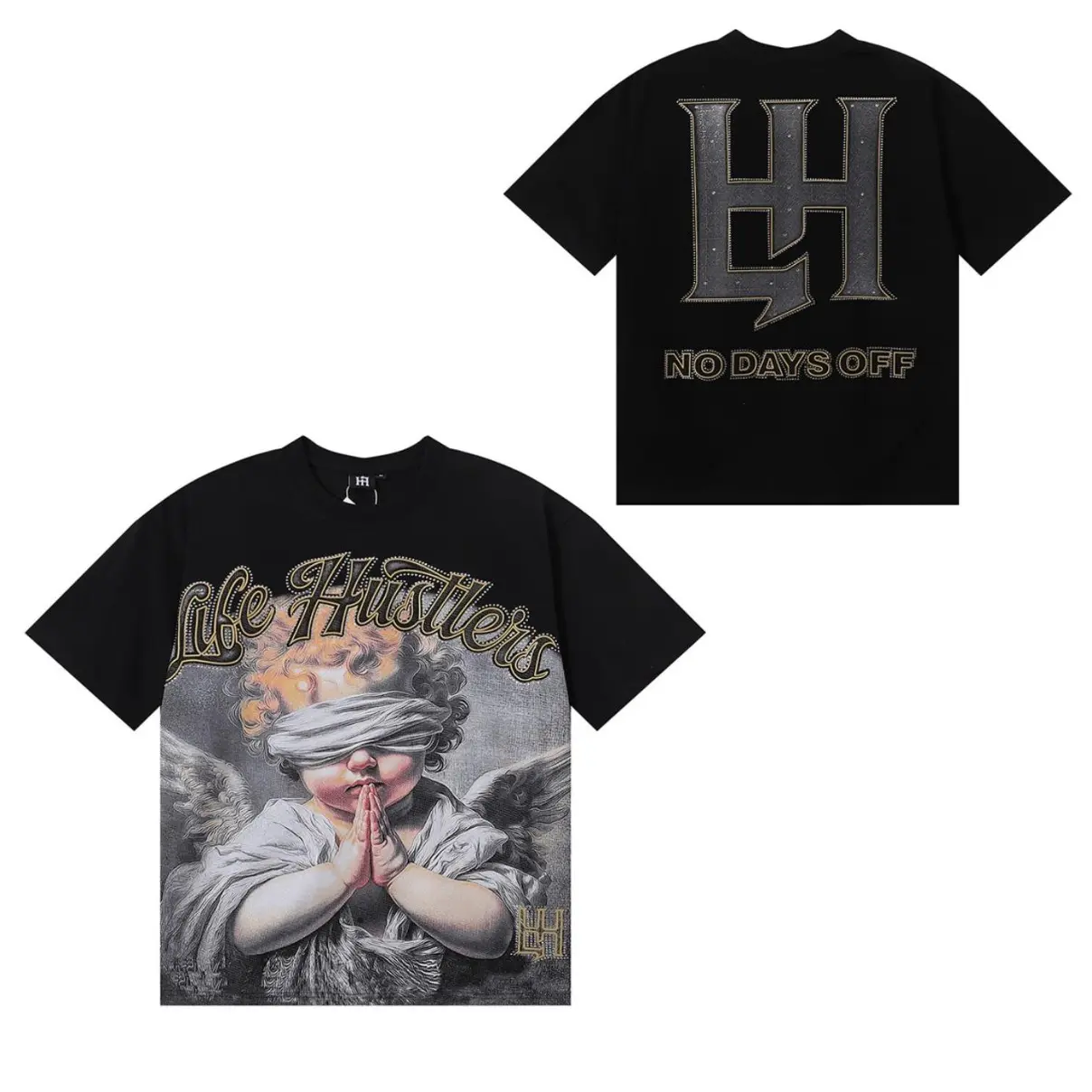 Life Hustlers Diamond Angel Graphic T-Shirt Men's Oversized Streetwear Tee Y2K Aesthetic Cotton Short Sleeve Crew Neck Summer Top, Vintage Dark Goth Casual Daily Wear, Perfect Birthday Christmas Father’s Day Holiday Gift For Alt Fashion Fans