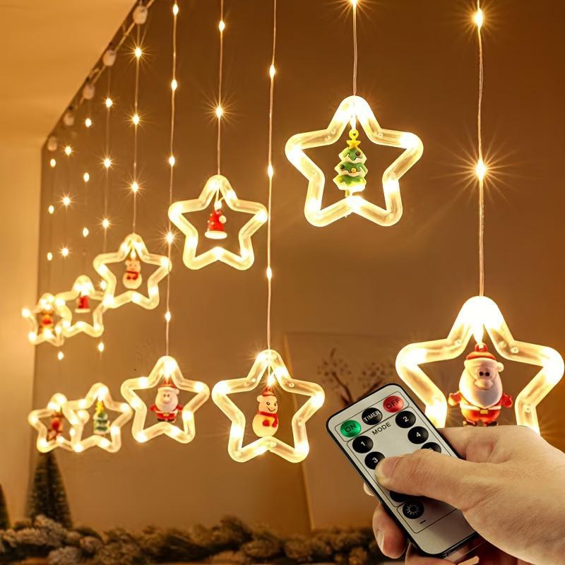 1PC Christmas Window Light,  Ornament LED Curtain Lights ,USB Powered DIY Light String with Remote Control, Cartoon Shape LED Lantern for Bedroom Patio Garden Party Home Indoor Outdoor Decor, Lighted Lantern