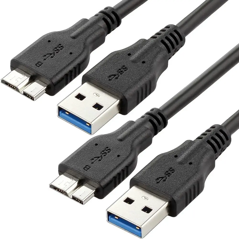Micro USB 3.0 Cable (2 Pack), 1ft USB 3.0 A to Micro B Cable Cord Compatible with Camera, Seagate External Hard Drive, WD Western Digital My Passport and Elements Hard Drives