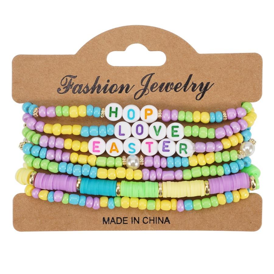 Easter Bracelet Rabbit Pendant Rice Bead Multi-layer Bracelet, Easter Bracelet Easter Rabbit Egg Soft Pottery Beaded Bracelet, Holiday Party Bracelet