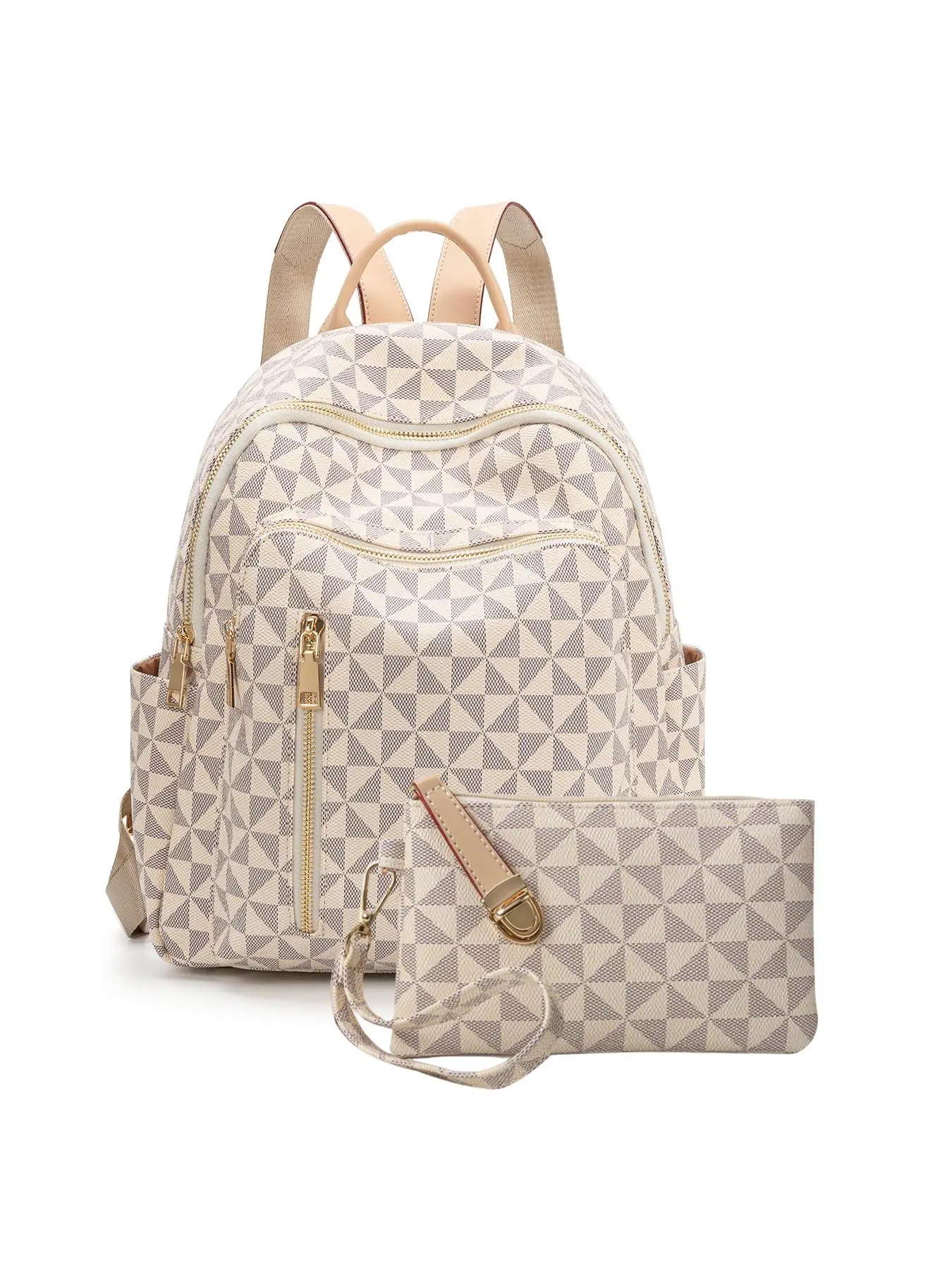 Women's Fashionable Geometric Pattern Backpack & Wallet Set, Casual Versatile Backpack & Wallet Set, Trendy All-match School Bag Set for Daily Use, Purse Backpack Combo