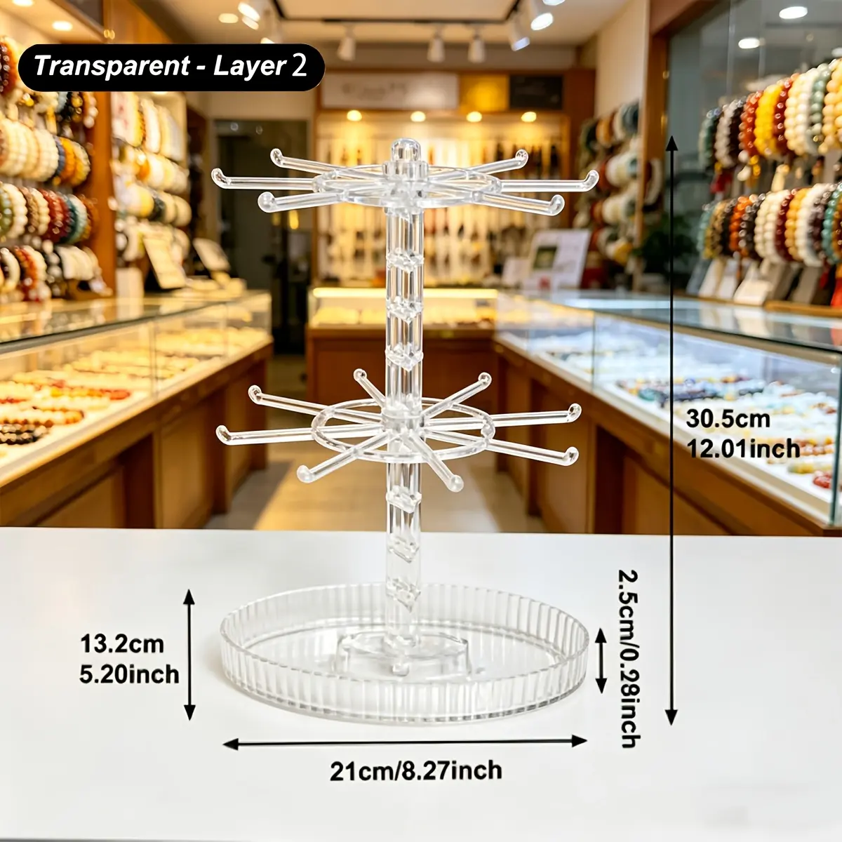 1pc Rotating Jewelry Bracelet Hanging Display Stand, 2-layer/3-layer Transparent Acrylic Bracelet Storage Rack, Display Container for Stores/Homes/Jewelry Workshop, Ideal Gift for Valentine's Day, Mother's Day, Birthday