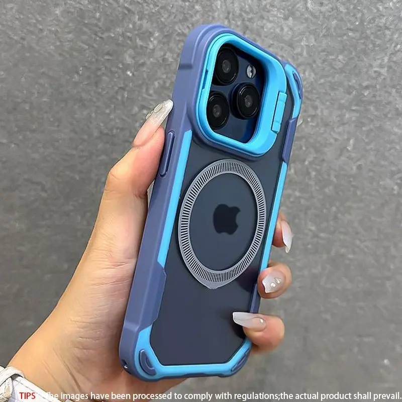 Color blocking transparent magnetic MagSafe lens holder with four corner shock-absorbing, Shockproof Protective phone case suitable for Apple iPhone 17, 16, 15, 14, 13, 12, 11 Pro Max, supports wireless charging, Casing, MagSafe Shockproof Cover