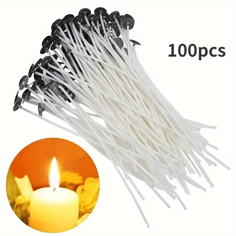 100Pcs DIY Candle Wicks Set With Metal Holders Waxed Cotton Core With Soy Wax Coating Low Smoke Braided Wick For Handmade Scented Candles Craft Making Home Party Decor Supplies