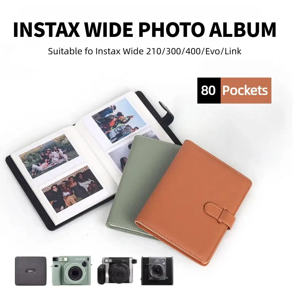80 Pockets Instant Wide Photo Album | PU Leather Solid Color for Polaroid iType/600/SX70 & Fujifilm Instax Wide Photo Storage Photo Organizer Photo Album Book
