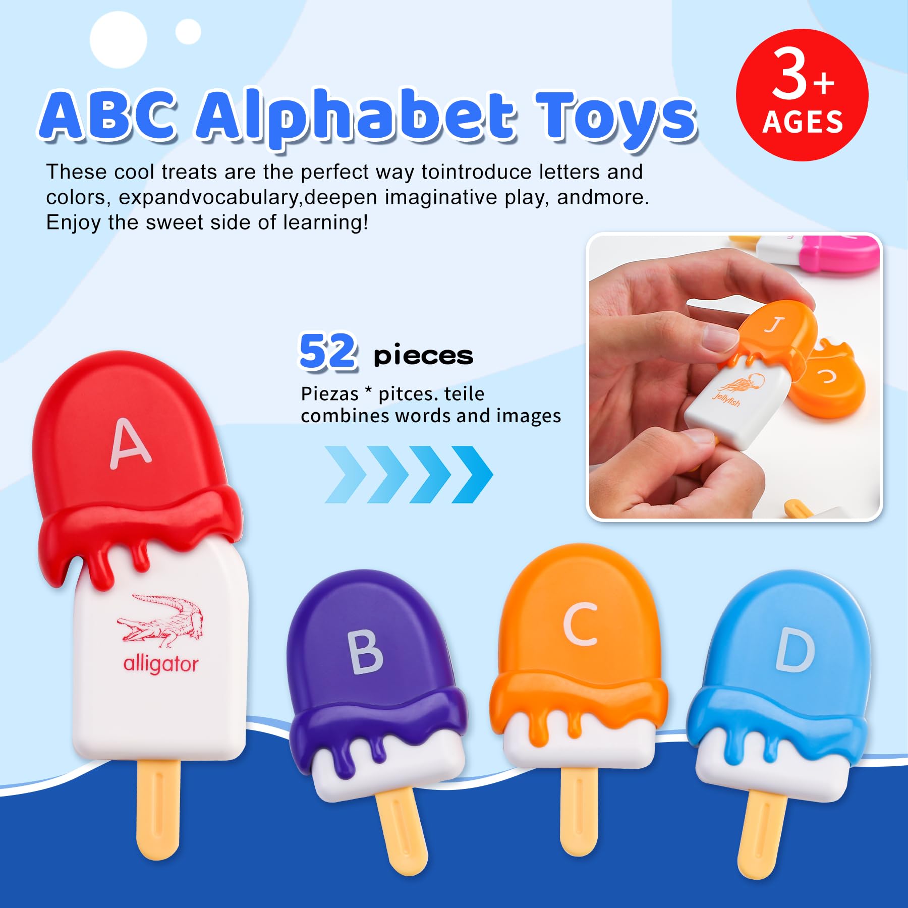 Ice Cream Shaped Building Blocks, Math Learning Blocks, Number Counting Blocks, 52pcs/set Colorful Ice Cream Letter Toy, Early Education Learning Toy for Teens, Birthday Gift, Learning Materials