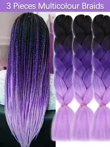 Braiding Hair Extension 24 Inch 3 Packs Synthetic Profession Jumbo Braid in Hair Extensions Black Ombre Purple Colored Hair Extensions for Women Braiding