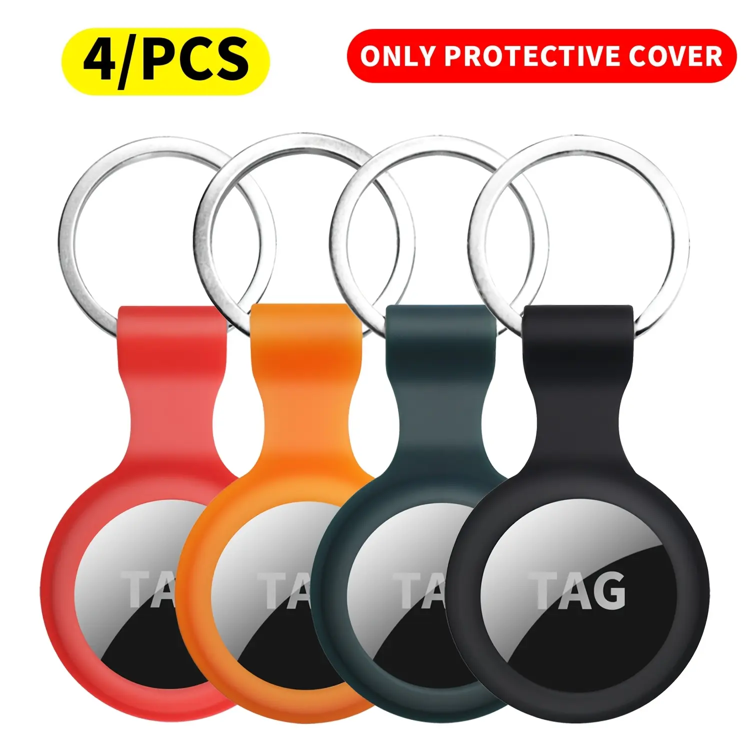 Apple AirTag Protective Case with Keychain, 4-Piece Anti-Loss Tracker Accessory Set for Apple AirTag