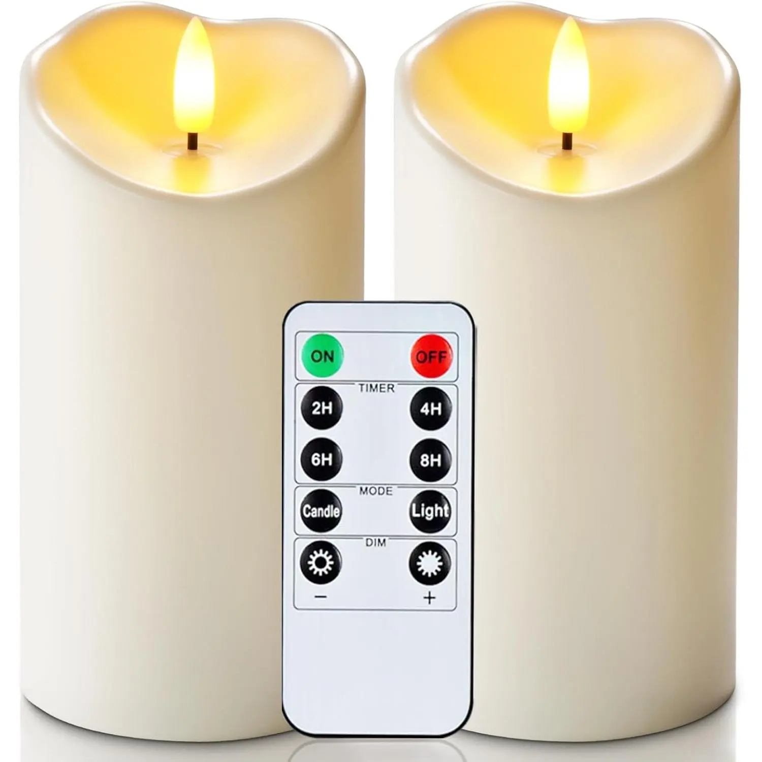 2-pack 6"x3" waterproof flameless LED candles, battery-powered pillar candles, with remote control and timer, ivory white