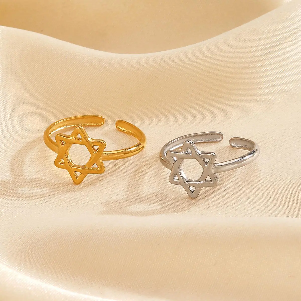 Star of David Hexagram Open Ring Stainless Steel Gold Color Trendy Finger Ring Minimalist Jewish Judaism Jewelry Gift Wholesale