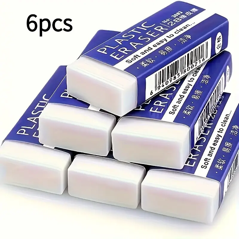 6pcs Soft Easy Clean 2b Plastic Erasers, Rectangular PVC Material, Ideal for Art and Craft Projects, Smooth Surface for Pencil Use