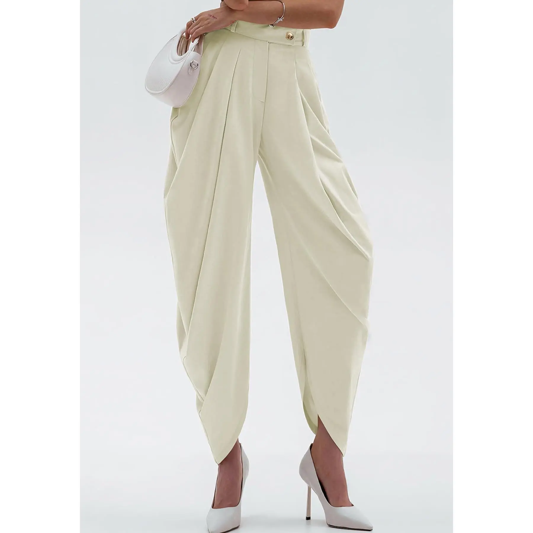 Womens Pleated Dress Pants High Waisted Baggy Wide Leg Palazzo Slacks Work Trousers Business Casual Pants High Waisted Wide Leg Trousers For Women Loose Fit Baggy Dress Pants Everyday Essential Cozy Stylish