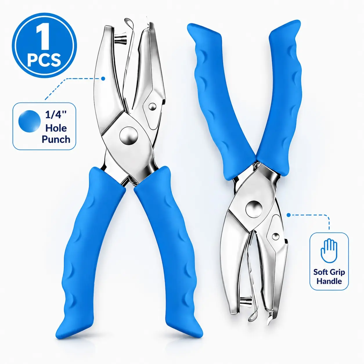 Single Hole Puncher 1/4 Inch, Handheld Paper Hole Punch with Soft Grip Handle, Metal Circle Punch Tool for Crafts, Cards, Tags & Office Use
