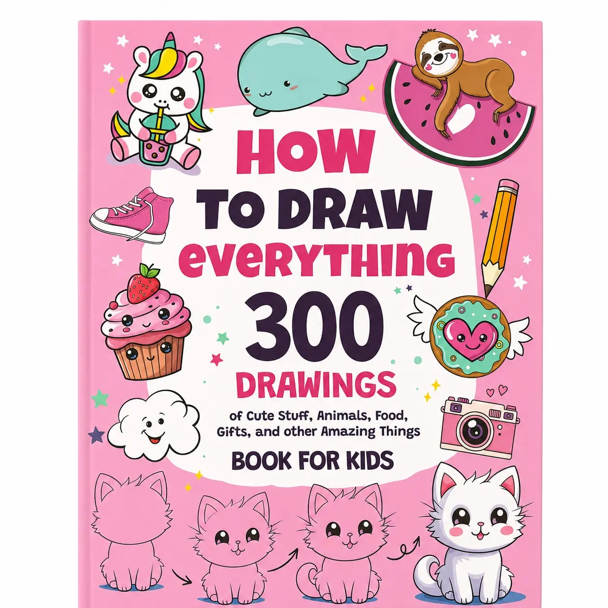 How to Draw Everything Cute Drawing Tutorial Book, 300 Fun Patterns, Simple Steps, Beginner Friendly, Creative Art Practice, Gift Idea