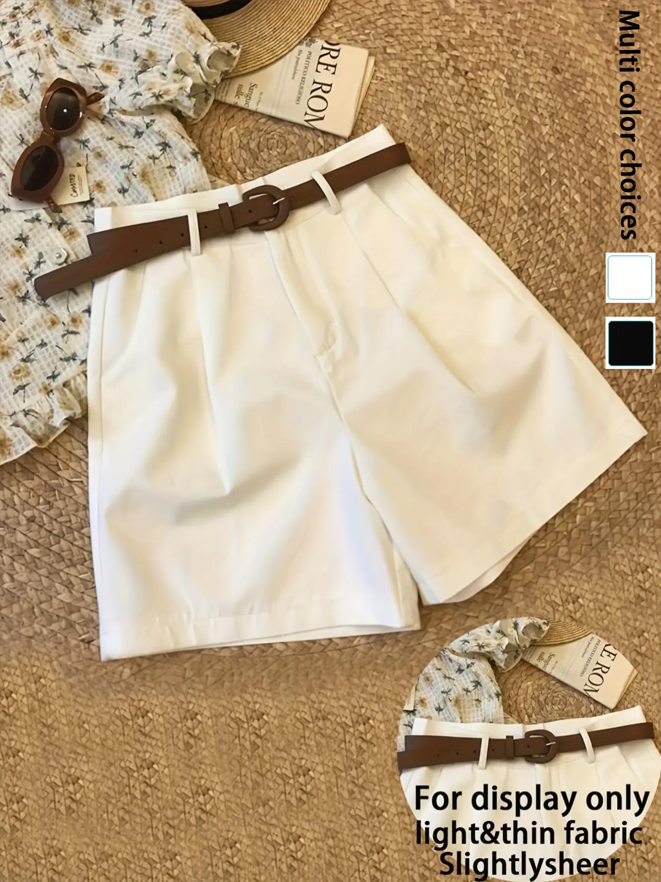 Women's Elegant Loose Fit Shorts, Basic, Slant Pocket Design, High Waist, Plain Pattern, Suitable for All Seasons, Casual Wear