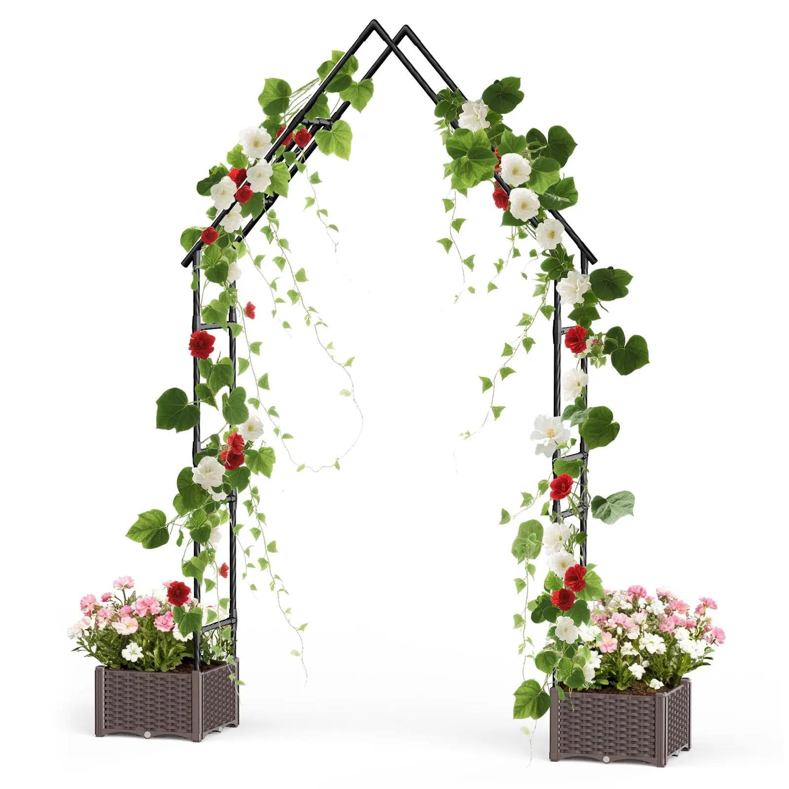GARVEE Metal Garden Arch with 2 Planters, Rose Arbor for Climbing Plants, Freestanding Outdoor Trellis for Wedding, Garden, Patio, Backyard & Party Decoration