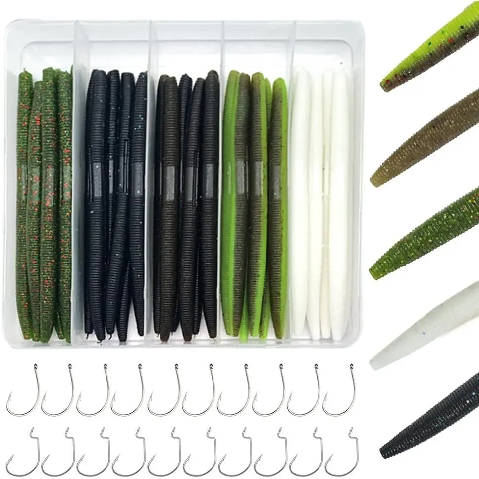 Senko Wacky Worms - Soft Plastic Lures, 30 count Rubber Worms, 4-5 inches for Bass Freshwater & Saltwater Fishing