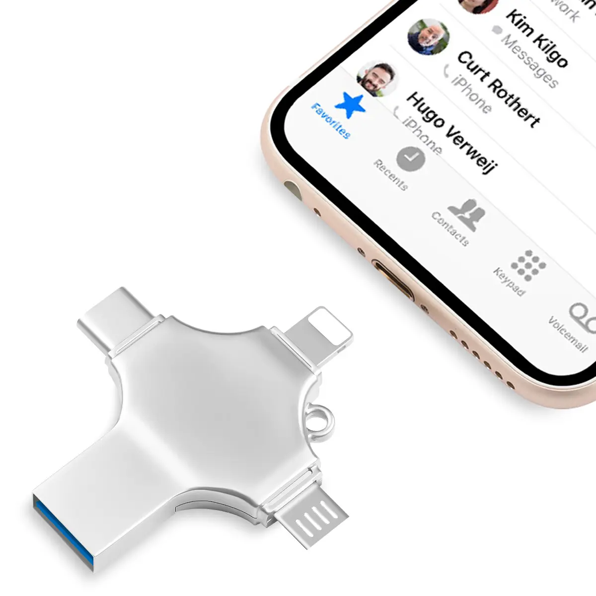 4 in 1 OTG Flash Drive for iPhone, iPad & Type-C & Android Phones & Computer, USB 3.0 High Speed Memory Stick 64GB 128GB 256GB 512GB 1TB Photo Stick Pen Drive Thumb Drive with Backup Function