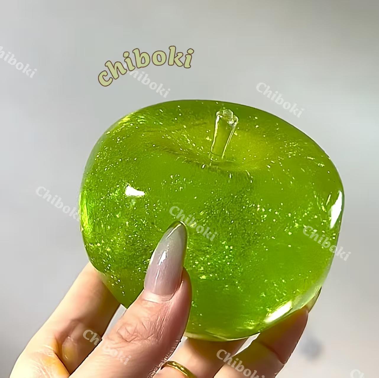 Glitter Green Apple Squishy - Moldable Non-Rebound Vaseline Fidget Toy| Sparkly Crystal Stress Ball
