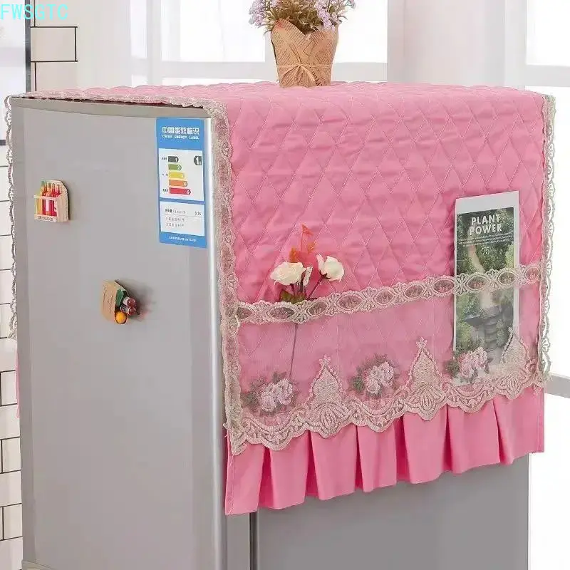 Floral Lace Fridge‑Top Cover With Ruffled Edges and Multi‑Storage‑Pockets Soft Polyester Dust‑Proof Protector Farmhouse‑Style Kitchen Organizer For Daily‑Home‑Decor summerwins
