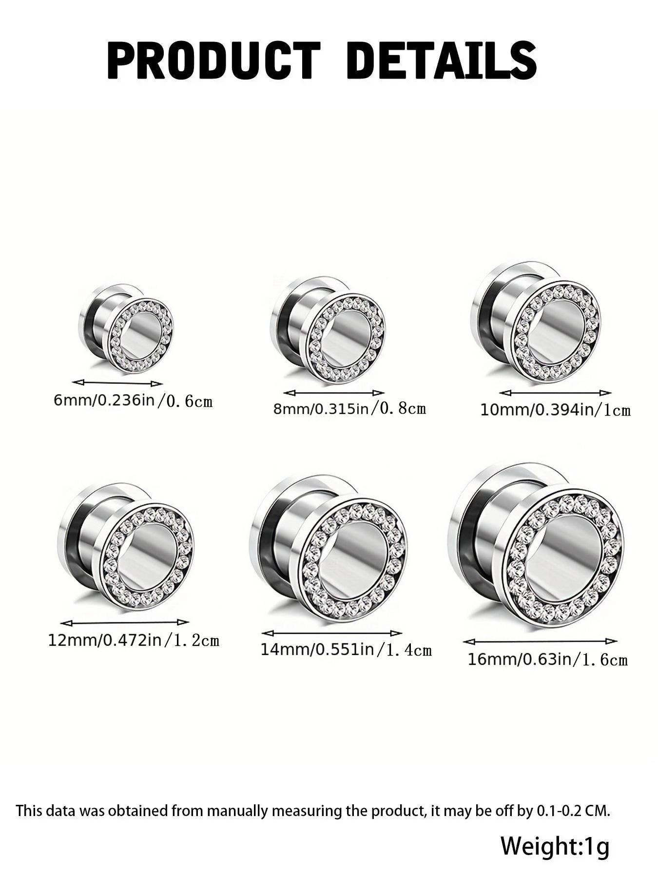 Stainless Steel Screw Ear Plugs Tunnels, Artificial Zircon Decor Ear Gauges, Punk Style Hollow Ear Expander, Body Piercing Jewelry for Men & Women, Trendy All-match & Exquisite Jewelry for Birthday Gift