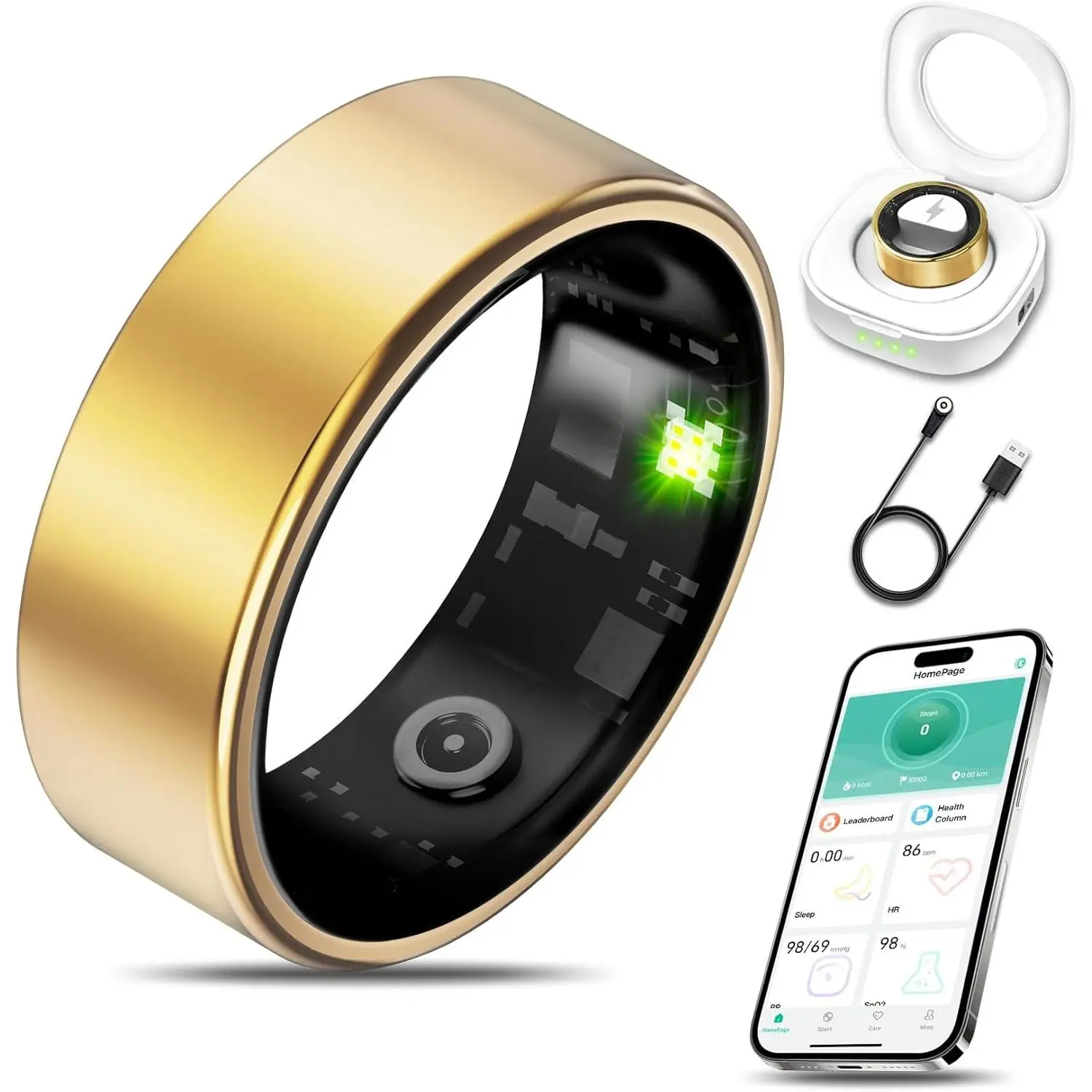 Titanium Smart Health Ring, All Night Sleep Cycle Recorder, Real-Time Stress & HRV Tracking, Daily Calorie & Distance Log, Remote Camera Control, 3-5 Days Daily Battery, Zero App Fees For Men Women # FitnessRing