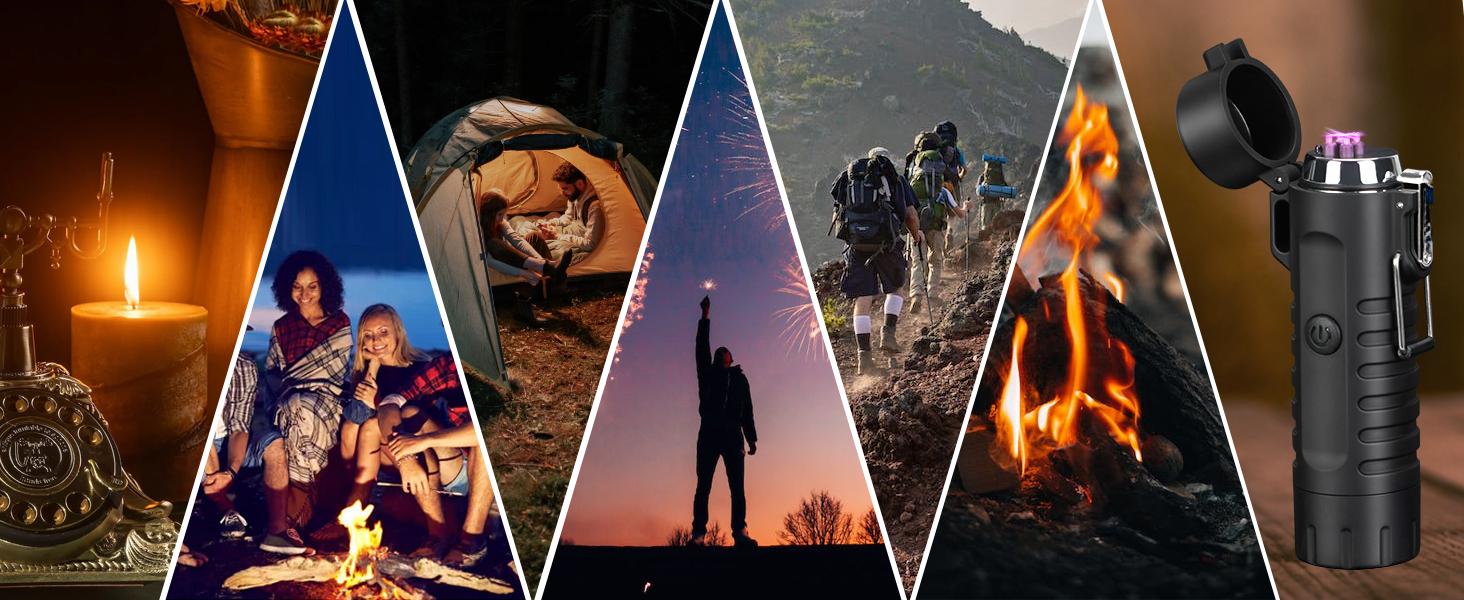 Windproof Arc Lighter, Electric Lighter and LED Flashlight - 2-in-1 (Black)/5-in-1 Magnesium Fire Rod, suitable for emergency survival kits, camping, hiking, all-weather magnesium iron rod