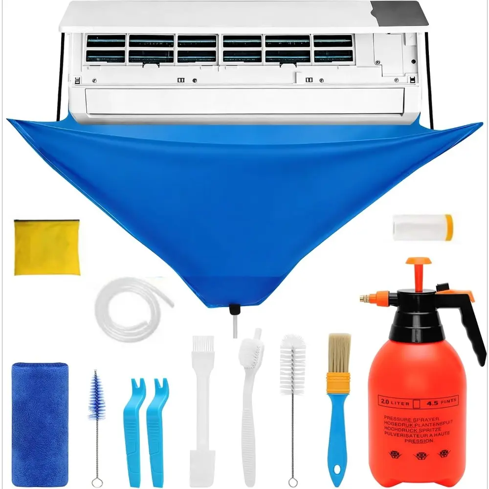 130*65cm Wash Covers ,Mini Split Cleaning Kit for Air Conditioner,Wall Mounted Air Conditioner Cleaning Tools Waterproof Cover (11pcs),Complete Wall Split Air Conditioner Cleaning Tool Kit, AC Indoor Unit Water Catch Cover with Drainage Tube