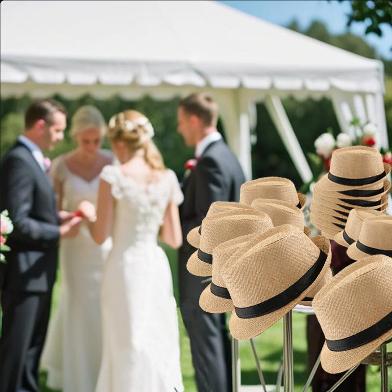 58/60cm Wedding Straw Fedora Hat for Men Women Trilby Hat Short Brim Panama Hat Beach Havana Party Favors Big Head Gentleman Cap