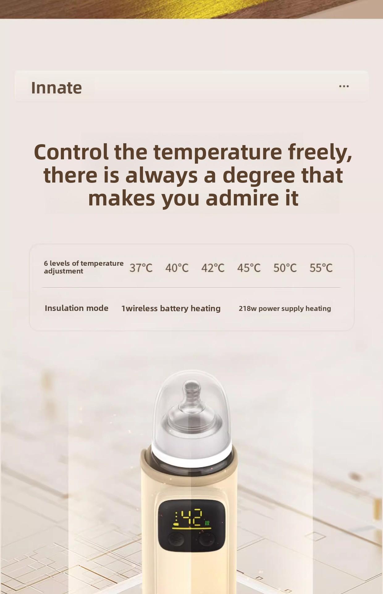 Baby bottle insulation cover with battery storage, portable for outdoor use, waterless heating, wireless constant temperature, rechargeable milk warmer