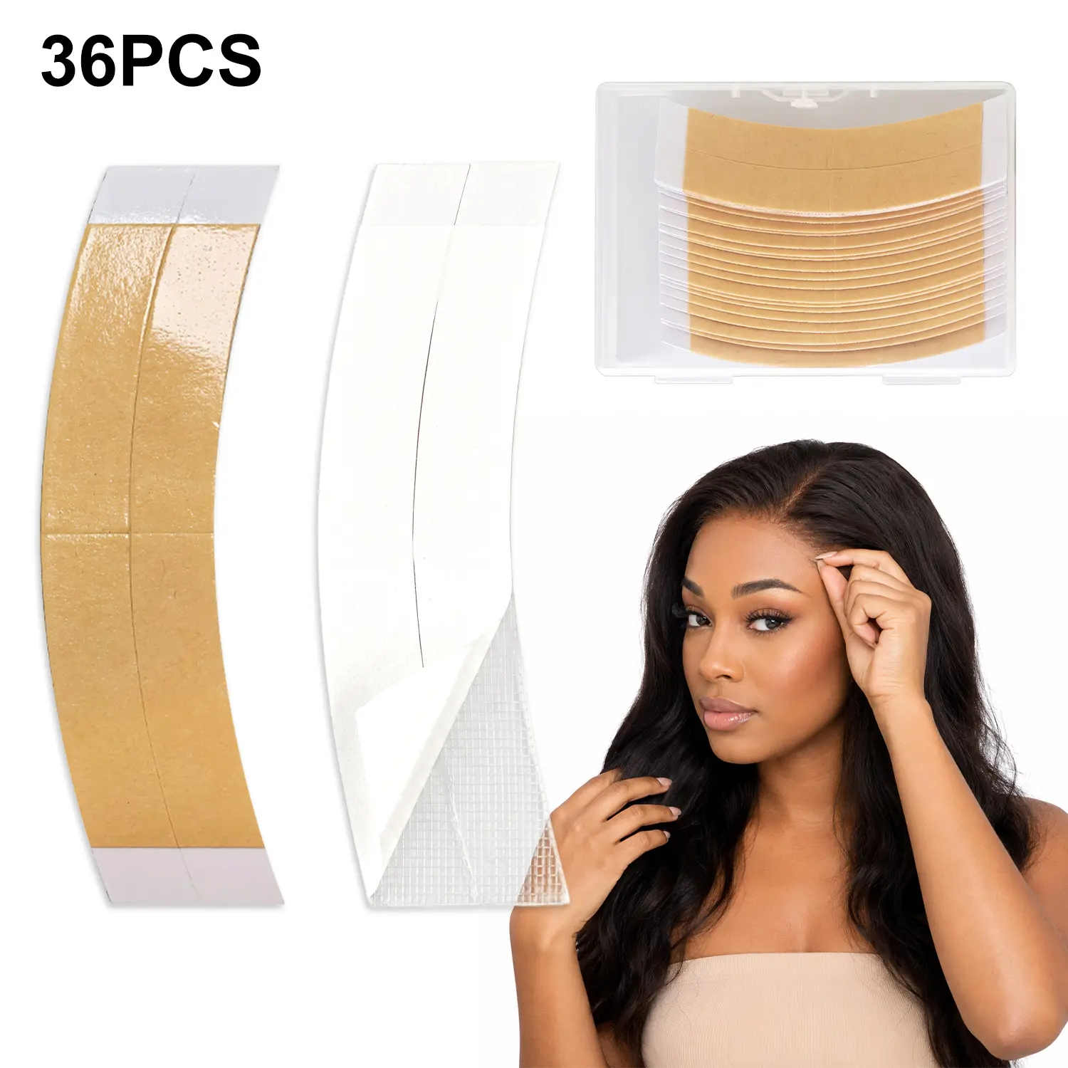 36pcs Double Sided Wig Tape Strips, Ultra Hold Waterproof Adhesive Tape for Front Lace Wigs, Strong Adhesive Hold Wig Adhesive Tapes