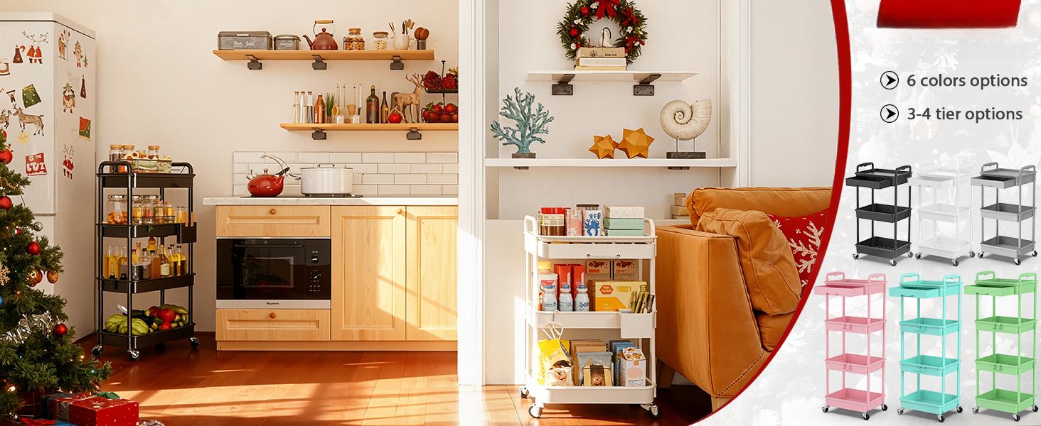 3 Tier Rolling Utility Cart Organizer with Removable Drawer, Stable and Sturdy Pink Rolling Storage Carts with 2 Lockable Wheels for Bathroom, Kitchen, Snack, Craft, Makeup, Baby Essentials