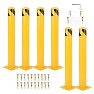 4.5" x 48" Heavy-Duty Steel Safety Bollard, 6-Pack, High-Visibility Yellow, Includes Anchor Bolts