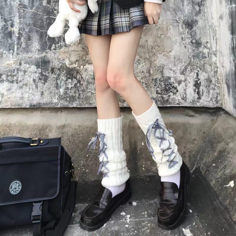 KOSAHIKI Japanese Lolita Sweet Girl Leg Warmer Knit Socks Wool Ball Knitted Foot Cover Cosplay Women Autumn Winter Punk Sock