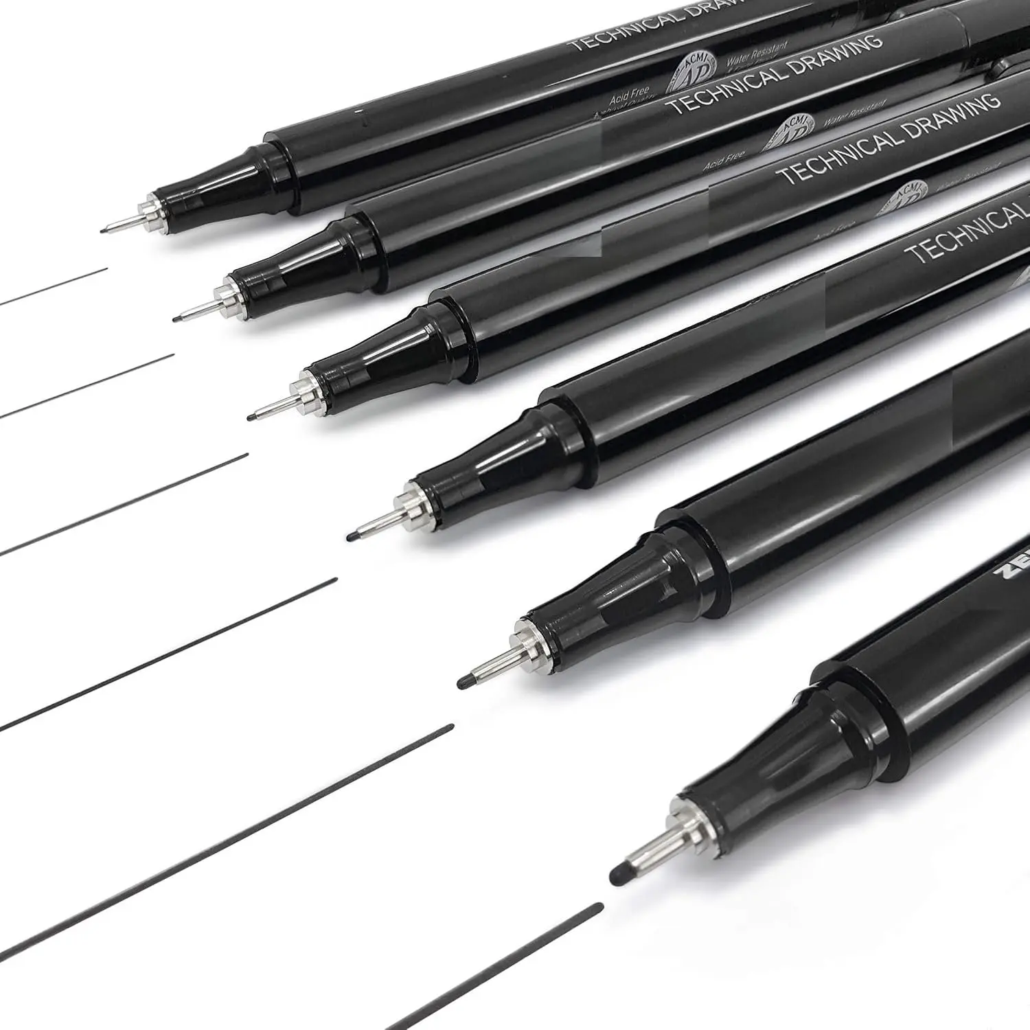 Zensations Technical Drawing Fineliner Pens – Full Set of 6 Grades – Black Ink
