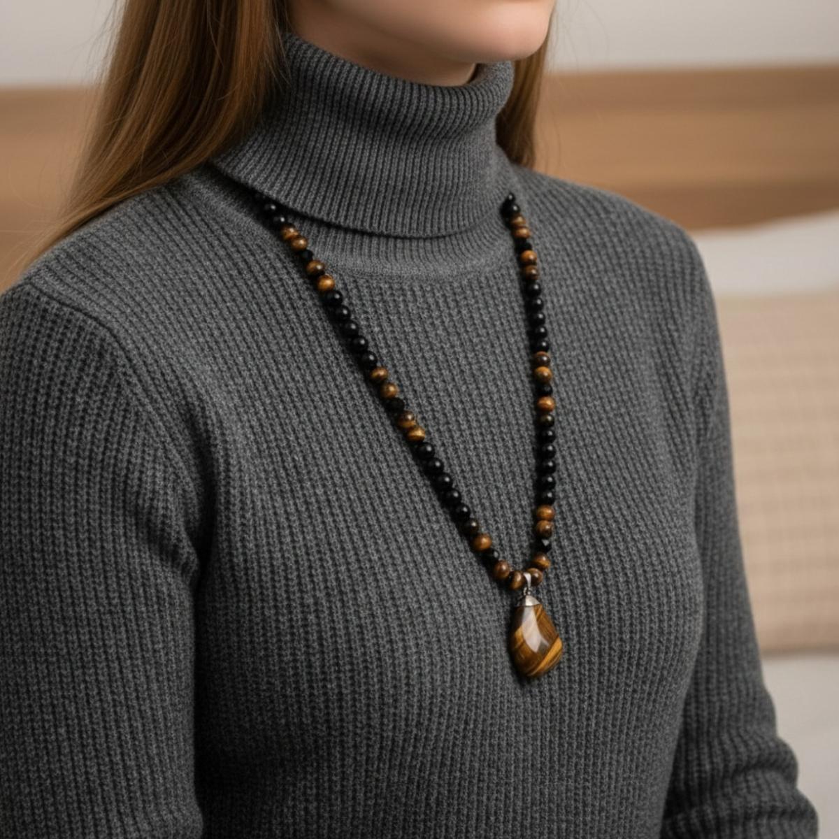 1 Piece Fashionable Retro Natural Tiger's Eye Geometric Pendant Adjustable Beaded Necklace Men's and Women's Daily Wear  Gifts magnetic field therapy  durable stylish girl inspirational jewelry brass chain encouragement men punk style cross vintage men