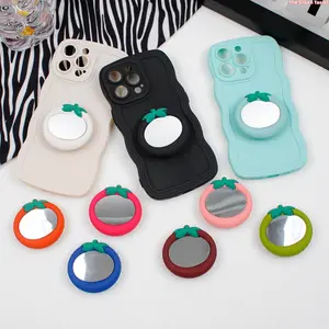 Retractable Persimmon Silicone Pop Socket With Mini Makeup Mirror Portable Lazy Phone Stand Collapsible Mirror Grip Holder For All Smartphones