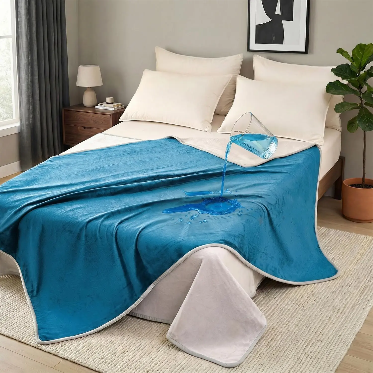 Blanket for Bed Sofa 45"x60", Reversible Fleece Blanket Made of Liquid Proof Fabric for Puppy, Small , , Soft Cozy Throw Blankets for Couch Protector, Relaxing, Movie Time, Blue
