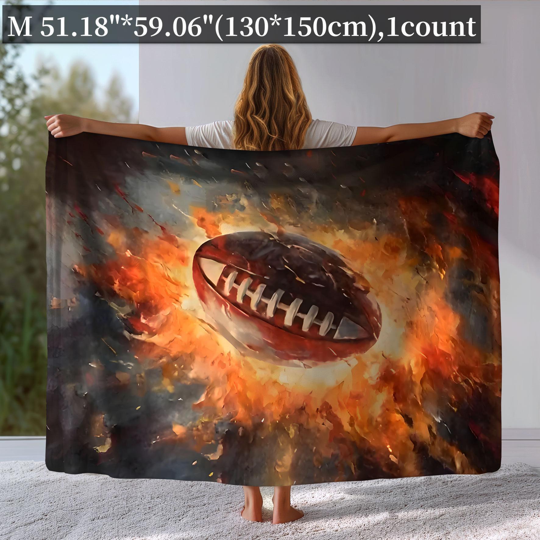 Football Pattern Blanket, Soft Throw Blanket, Air-conditioned Room Blanket, Warm Nap Blanket for Home Office Travel Camping