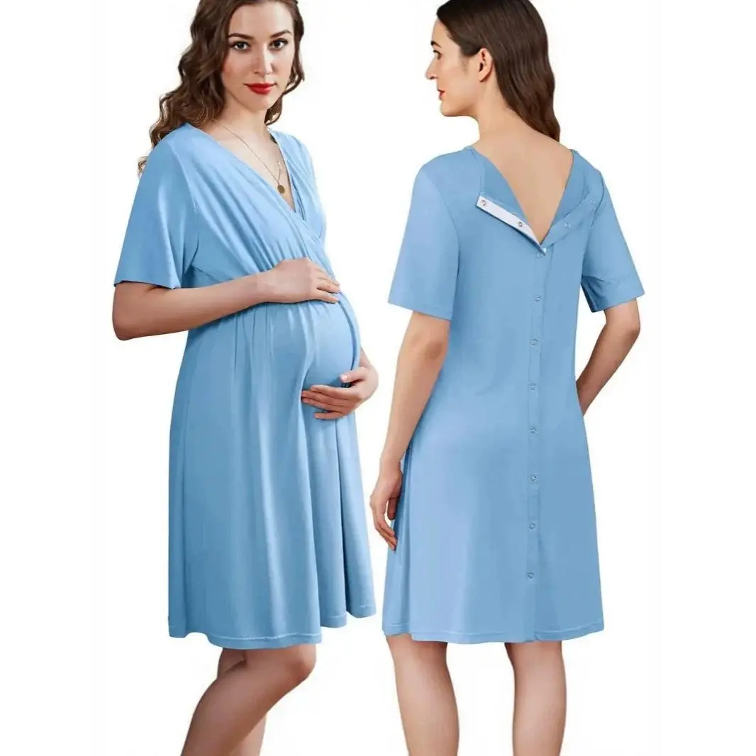 Women's Maternity Clothing, Stretchy V-Neck Labor and Delivery Gown for Pregnancy with Nursing Access and Split Front, Postpartum, Women's Clothes