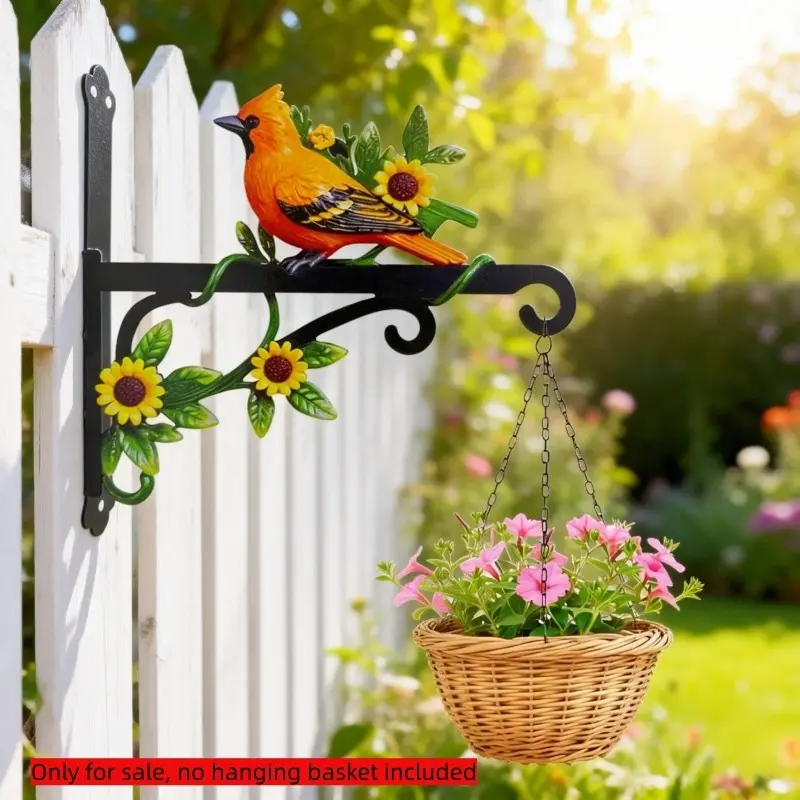 Colorful Bird Metal Outdoor Wall Flower Basket Hook, Durable Plant Stand with Installation Screws, Perfect for Garden Decorations, Garden Accessories