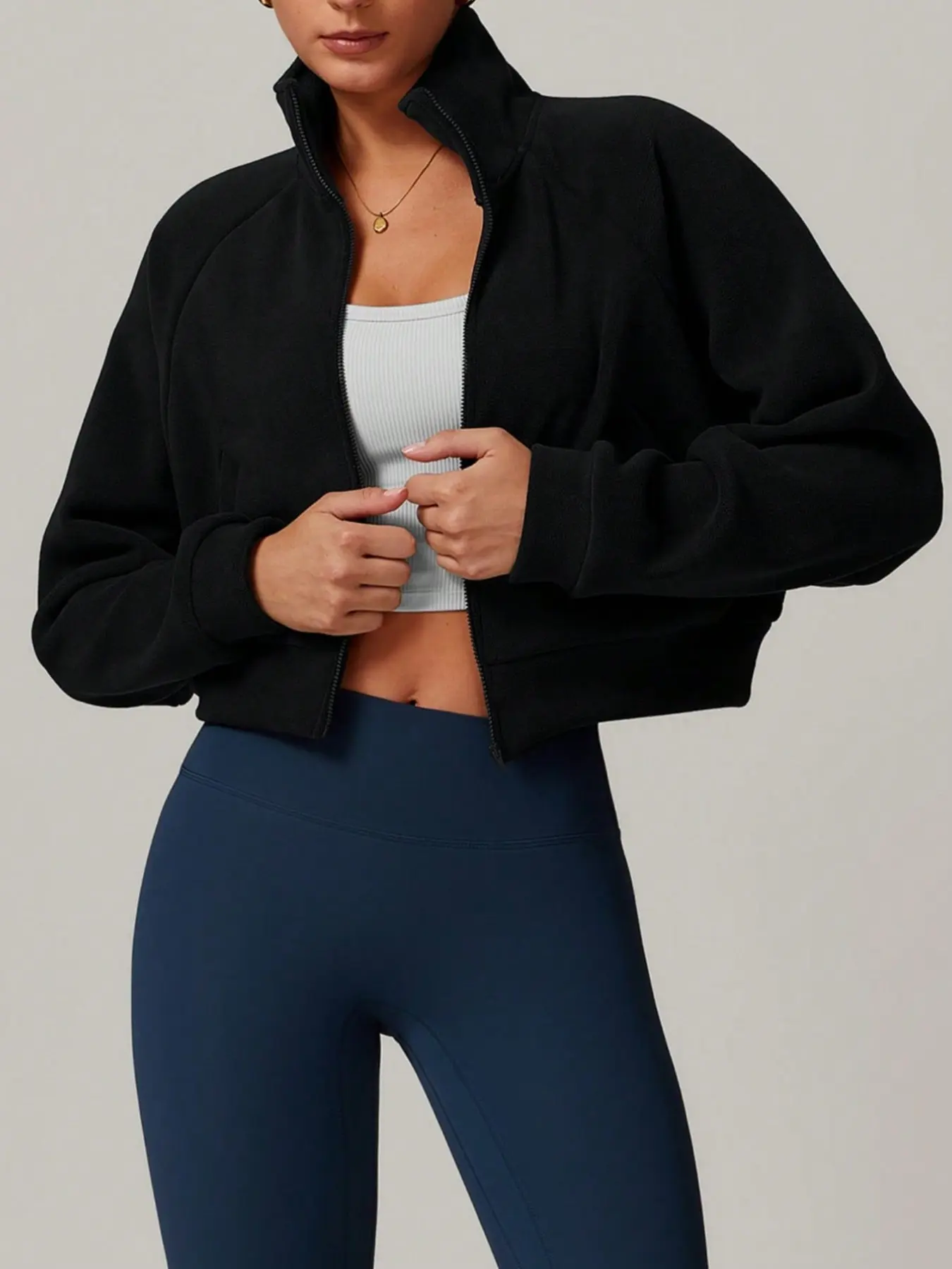 Women's Stand Collar Lamb Fleece Warm Jacket, Polar Fleece Running Sports Coat, Thickened Sportswear for Winter