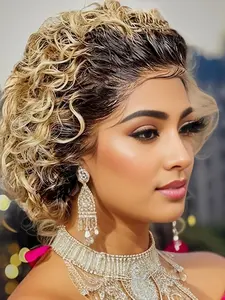 Pixie Cut Curly Wig Water Wave Short Bob 13x1 Lace Frontal Human Hair Wig Transparent Lace Front Wig Curly Frontal Wigs for Women
