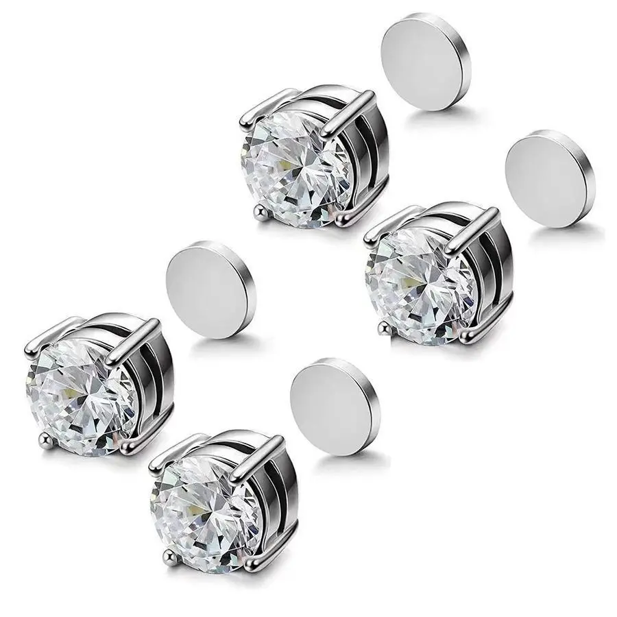 8MM Stainless Steel Magnetic Non-Piercing Clip-On Ear Studs for Men - Hypoallergenic Earrings Set, Leisure Indoor Recreation Jewelry for Graduation, Birthday