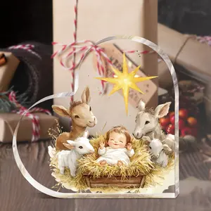Handcrafted Heart Acrylic Nativity Ornament, 2D Flat Design with Star, Festive Table Centerpiece for Christmas & Easter