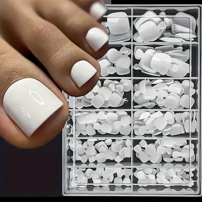 240-Piece Press-On Toenail Set (For Women), Includes Secure Adhesive Tabs; Solid Color, Short, Square-Tip DIY Fake Toenails, False Toenails — Full-Coverage Press-On Pedicure Tips