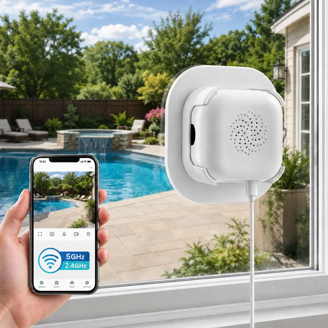 Window Camera for Home Security, 5GHz & 2.4GHz Dual-Band WiFi Camera with Motion Detection, App Alerts, Remote Viewing and Two-Way Talk, WiFi Surveillance Camera